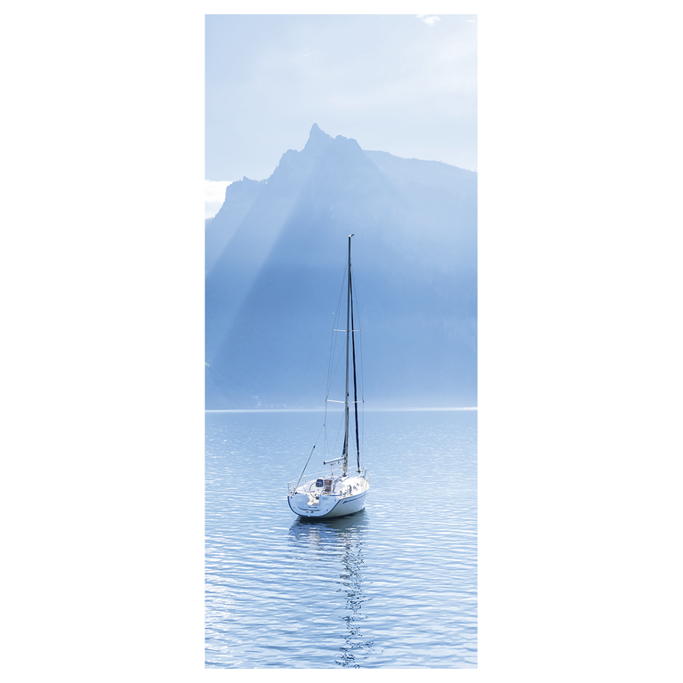 "Fabric banner ""Sailing boat in front of the Swiss Alps"" 75 x 180 cm"