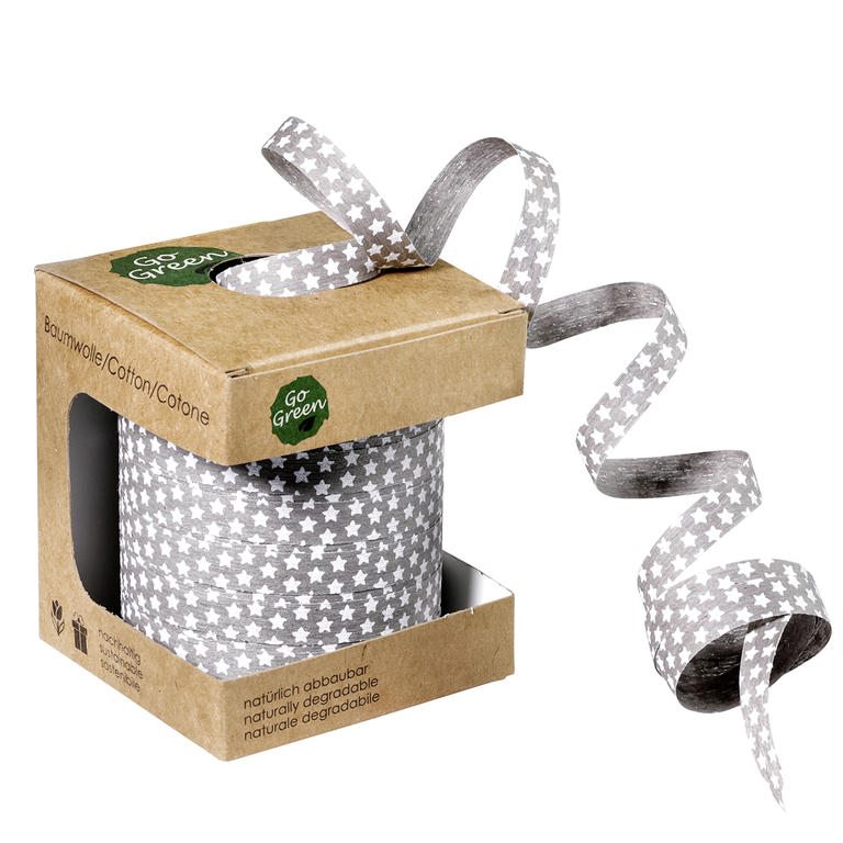 Baumwoll Geschenkeband Stars grau