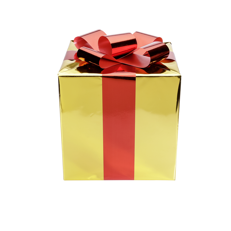 "Gift 30 cm gold with red bow"