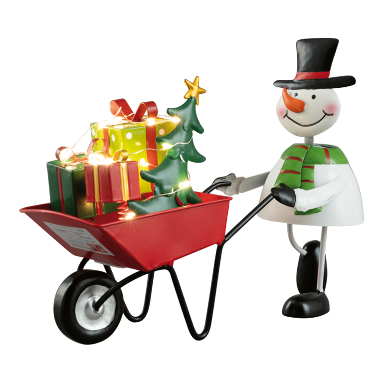 Snowman with wheelbarrow